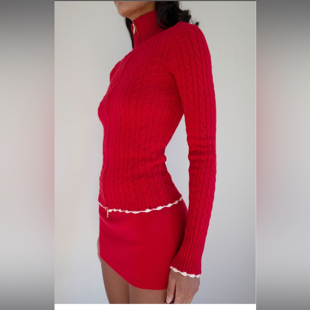 Frankie's Bikinis Red Carter Cable Knit Sweater NWT